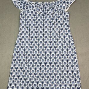Tommy Bahama Playa Brava Ruffle Spa Blue Palm Leaf Dress Off Shoulder Size M